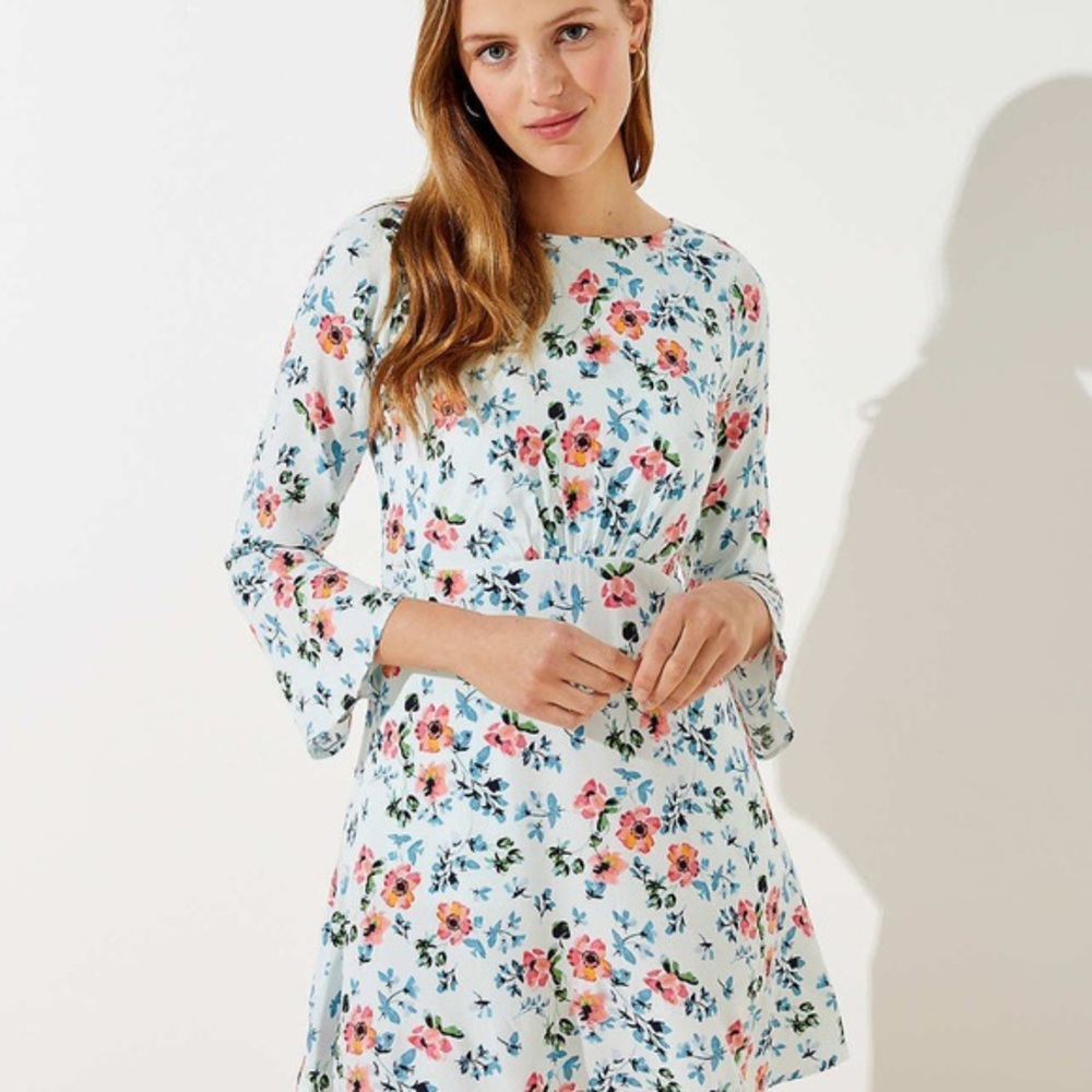 Loft Floral Tie Back‎ Bell Sleeve Summer Dress